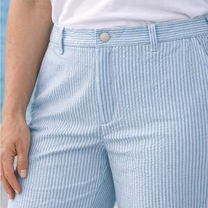 NWT Lands’ End Seersucker Cropped Pants Women’s 18W Blue White Stripe Slim Leg